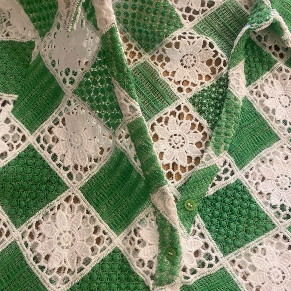 Zara women’s crochet top green white cardigan pullover short crop size small - Picture 7 of 10